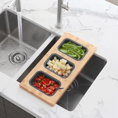 Stylish Azuni 18" Kitchen Sink Bamboo Serving Board Set With 3 Containers A910