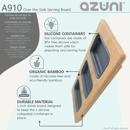 Stylish Azuni 18" Kitchen Sink Bamboo Serving Board Set With 3 Containers A910