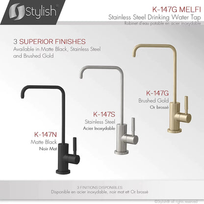 Stylish Melfi Single Handle Cold Water Tap Stainless Steel Brushed Gold Finish K-147G