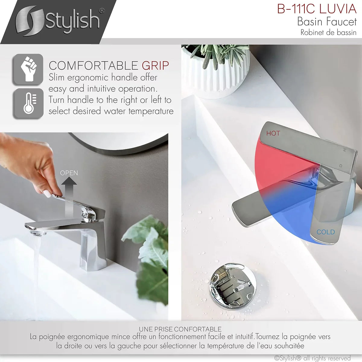 Stylish Luvia Bathroom Faucet Single Handle Chrome Polished Finish B-111C