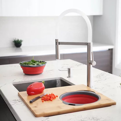 Stylish - Stainless Steel Single Handle Pull Out Dual Mode Kitchen Sink Faucet With White Spout Hose (K-140h)