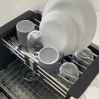 Stylish Adjustable Over the Sink Stainless Steel Dish or Vegetable Drainer Basket