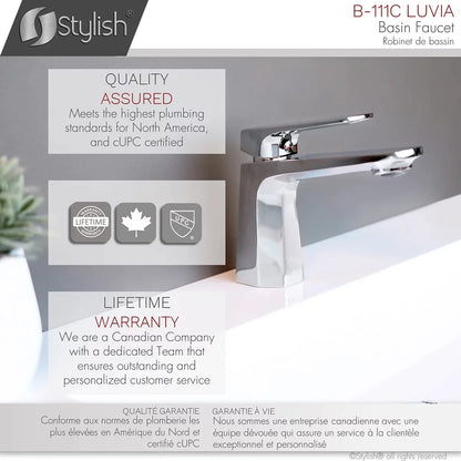 Stylish Luvia Bathroom Faucet Single Handle Chrome Polished Finish B-111C