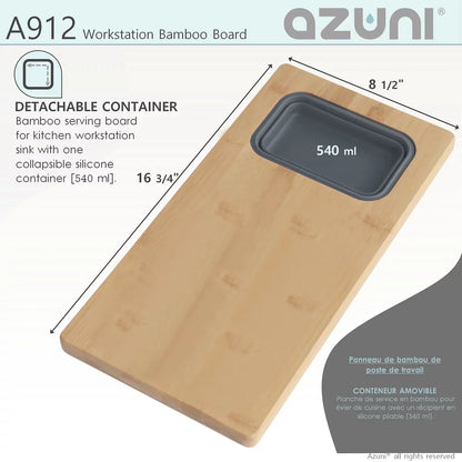 Stylish Azuni 17" Workstation Sink Bamboo Cutting Board Set With Container A912