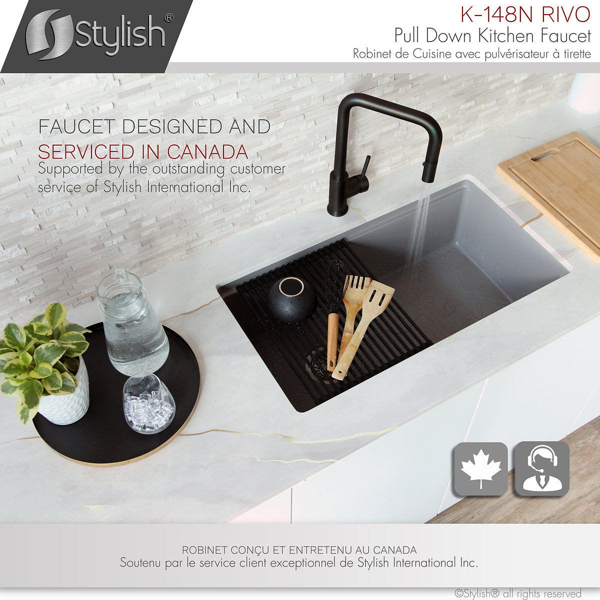 Stylish Rivo Single Handle Pull Down Kitchen Faucet- Matte Black Finish K-148N