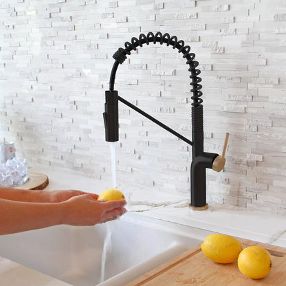 Stylish Tivoli Single Handle Pull Down Kitchen Faucet - Matte Black/Brushed Gold K-149NG
