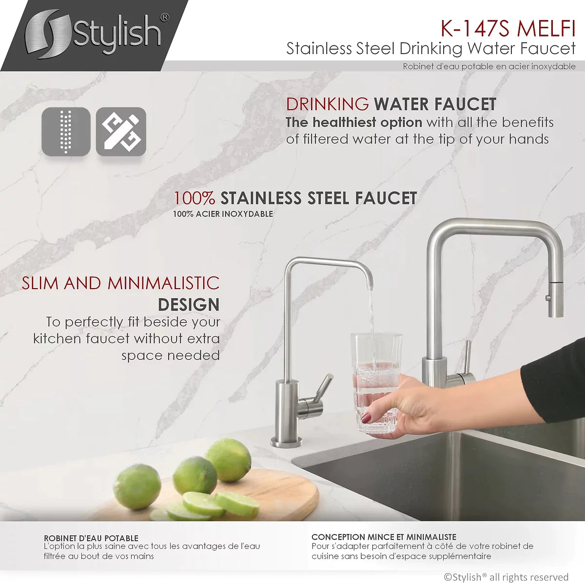 Stylish Melfi Single Handle Cold Water Tap - Stainless Steel Finish K-147S