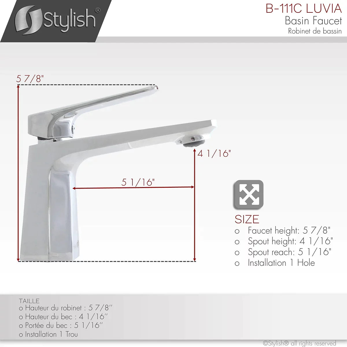 Stylish Luvia Bathroom Faucet Single Handle Chrome Polished Finish B-111C