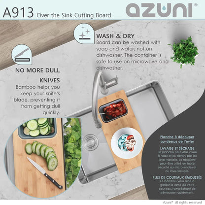 Stylish Azuni 18" Kitchen Sink Bamboo Cutting Board Set With Container A913