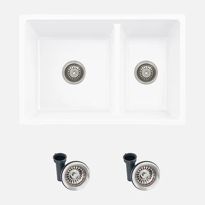 Stylish - 27 Inch Dual Mount 60/40 Double Bowl Granite Kitchen Sink With Strainer
