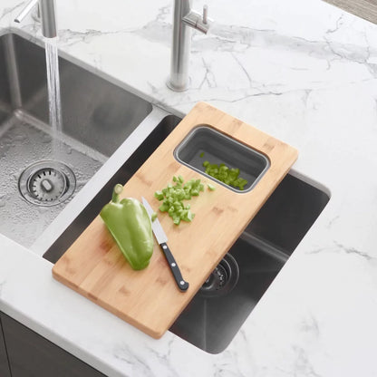 Stylish Azuni 18" Kitchen Sink Bamboo Cutting Board Set With Container A913