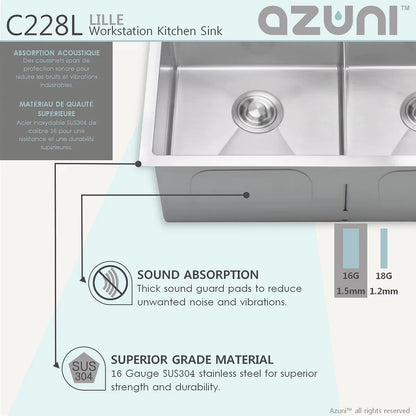 Stylish Azuni 28" x 19" Lille Workstation Double Bowl Undermount Kitchen Sink Stainless Steel C228l