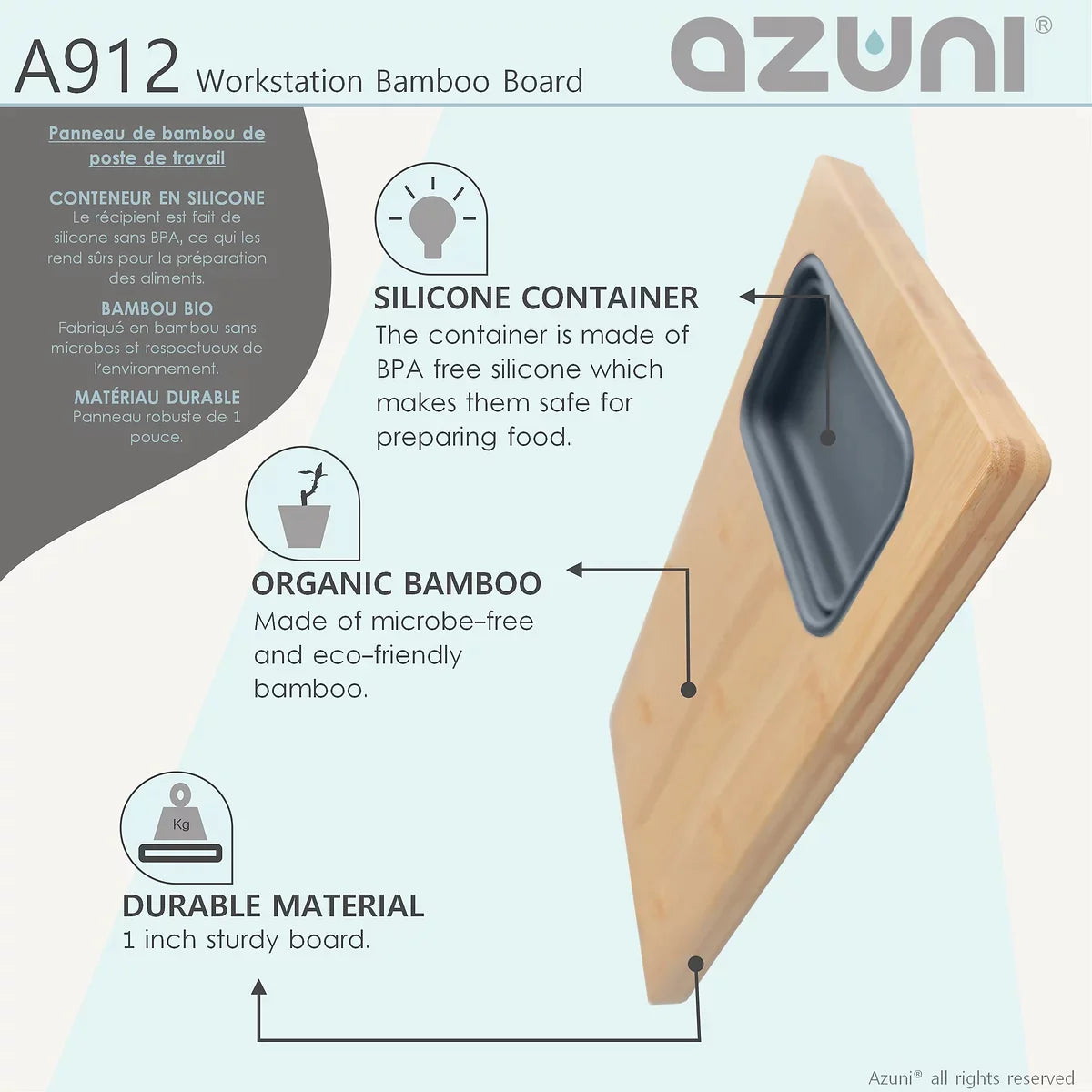 Stylish Azuni 17" Workstation Sink Bamboo Cutting Board Set With Container A912