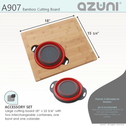 Stylish Azuni 16" Bamboo Cutting Board With Colander and Bowl Set A907