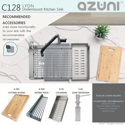 Stylish Azuni 28" x 18" Lyon Undermount Single Bowl Kitchen Sink Stainless Steel C128