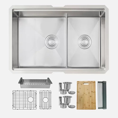 Stylish - 28 Inch Workstation 60/40 Double Bowl Undermount 16 Gauge Stainless Steel Kitchen Sink With Accessories Included (S-628w)