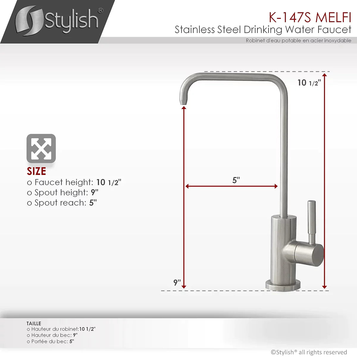 Stylish Melfi Single Handle Cold Water Tap - Stainless Steel Finish K-147S