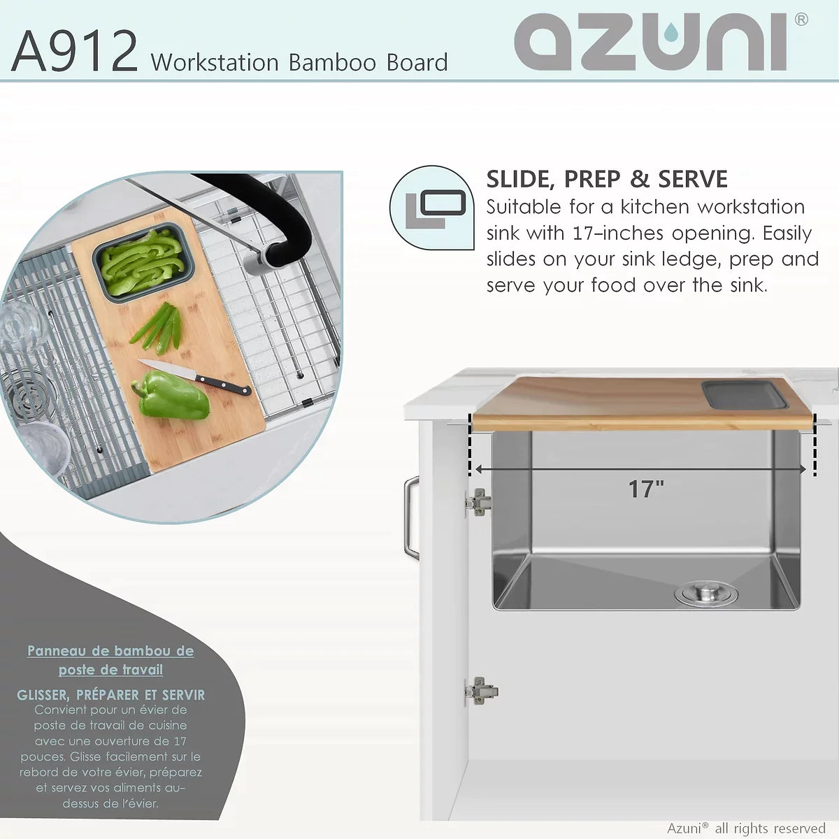 Stylish Azuni 17" Workstation Sink Bamboo Cutting Board Set With Container A912