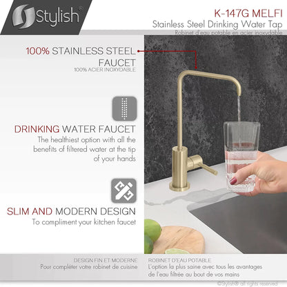 Stylish Melfi Single Handle Cold Water Tap Stainless Steel Brushed Gold Finish K-147G