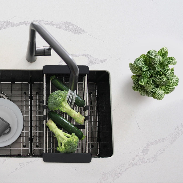 Stylish Adjustable Over the Sink Stainless Steel Dish or Vegetable Drainer Basket