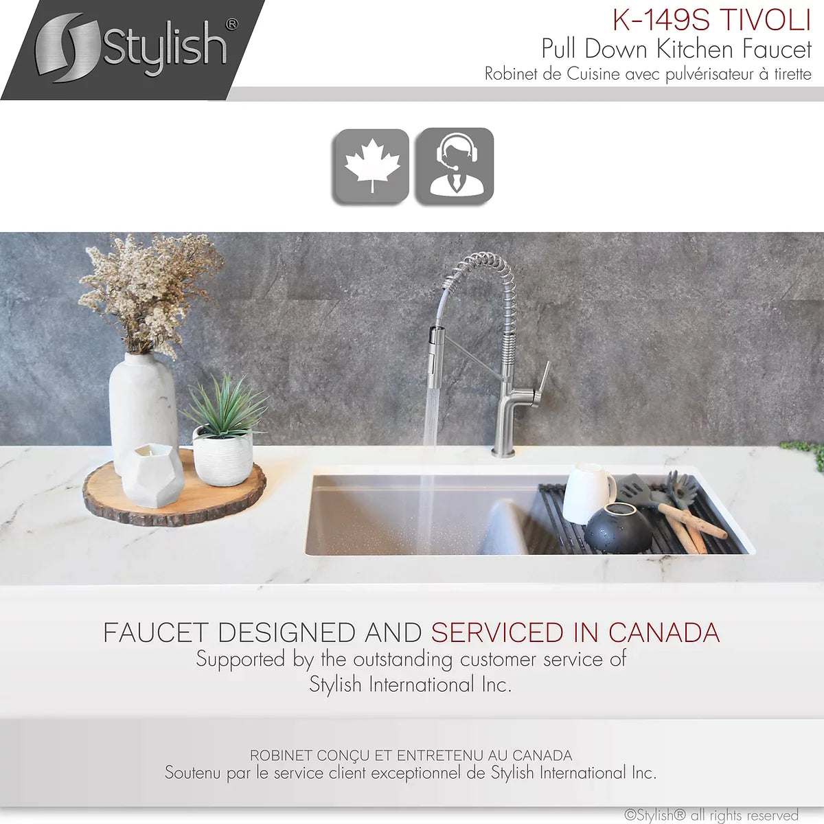 Stylish Tivoli Single Handle Pull Down Kitchen Faucet Brushed Finish K-149S
