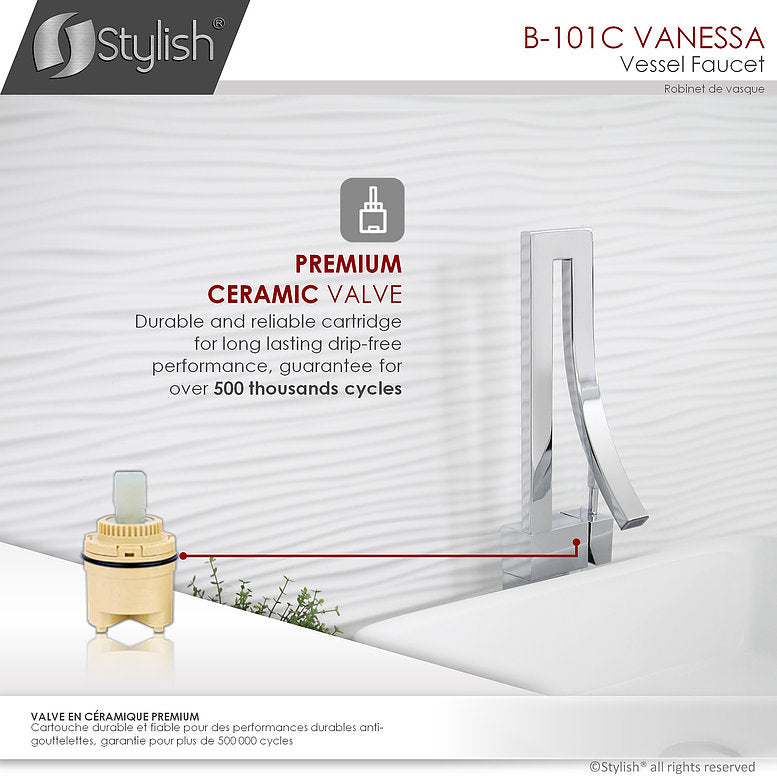 Stylish Vanessa Single Handle 17" Bathroom Faucet for Single Hole Brass Vessel Mixer Tap- Polished Chrome B-101C