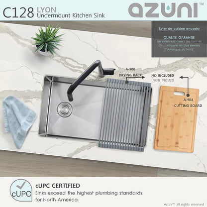 Stylish Azuni 28" x 18" Lyon Undermount Single Bowl Kitchen Sink Stainless Steel C128