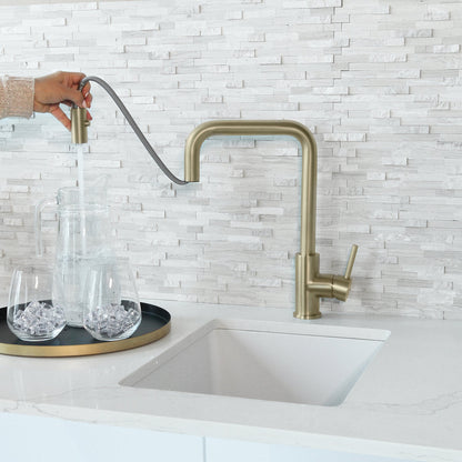 Stylish Rivo Single Handle Pull Down Kitchen Faucet - Brushed Gold Finish K-148G