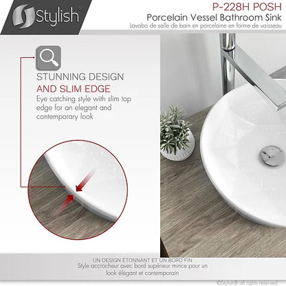 Stylish - 16 Inch Round Ceramic Vessel Bathroom Sink