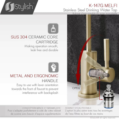 Stylish Melfi Single Handle Cold Water Tap Stainless Steel Brushed Gold Finish K-147G