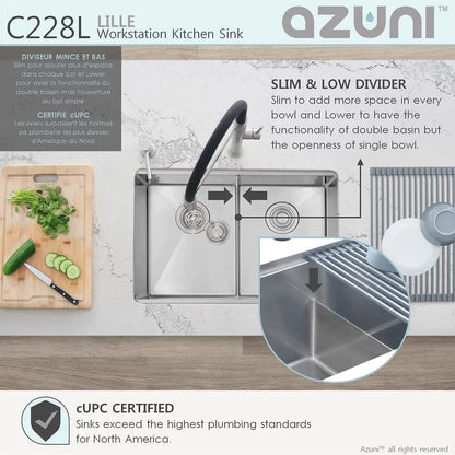 Stylish Azuni 28" x 19" Lille Workstation Double Bowl Undermount Kitchen Sink Stainless Steel C228l