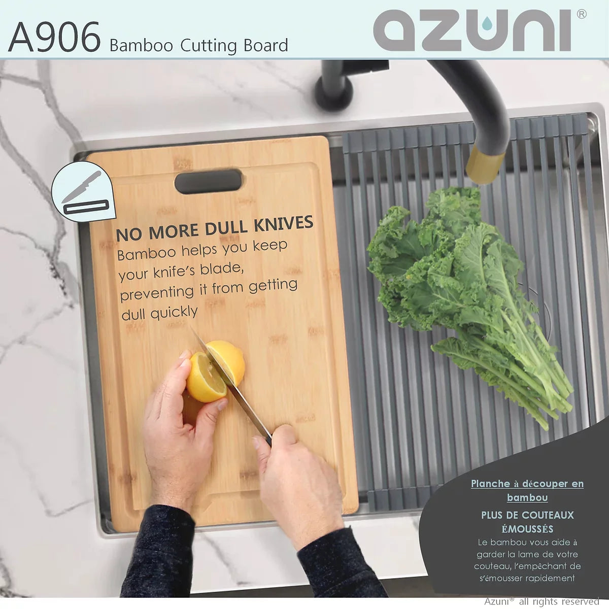 Stylish Azuni 17" Bamboo Cutting Board for Kitchen Sink A906