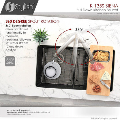 Stylish Siena Kitchen Faucet Single Handle Pull Down Dual Mode Stainless Steel Brushed Finish K-135S