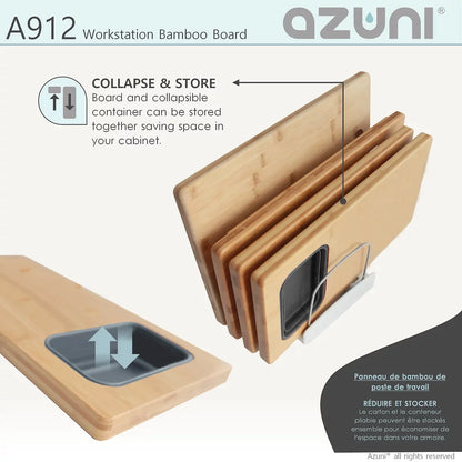 Stylish Azuni 17" Workstation Sink Bamboo Cutting Board Set With Container A912