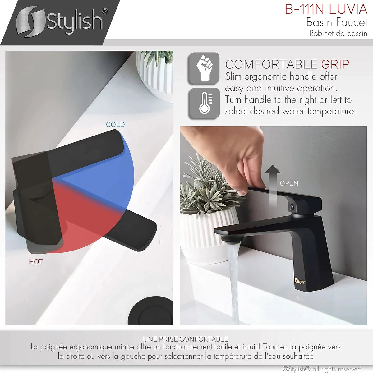 Stylish Luvia Bathroom Faucet Single Handle Matte Black Finish B-111N