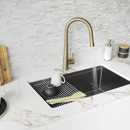 Stylish Kitchen Sink Faucet Single Handle Pull Down Dual Mode Stainless Steel Brushed Gold Finish K-135G