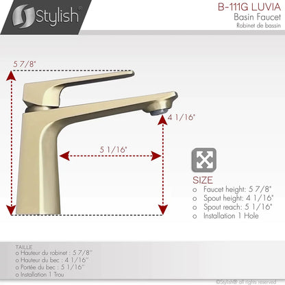Stylish Luvia Bathroom Faucet Single Handle Brushed Gold Finish B-111G