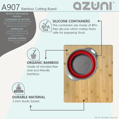 Stylish Azuni 16" Bamboo Cutting Board With Colander and Bowl Set A907
