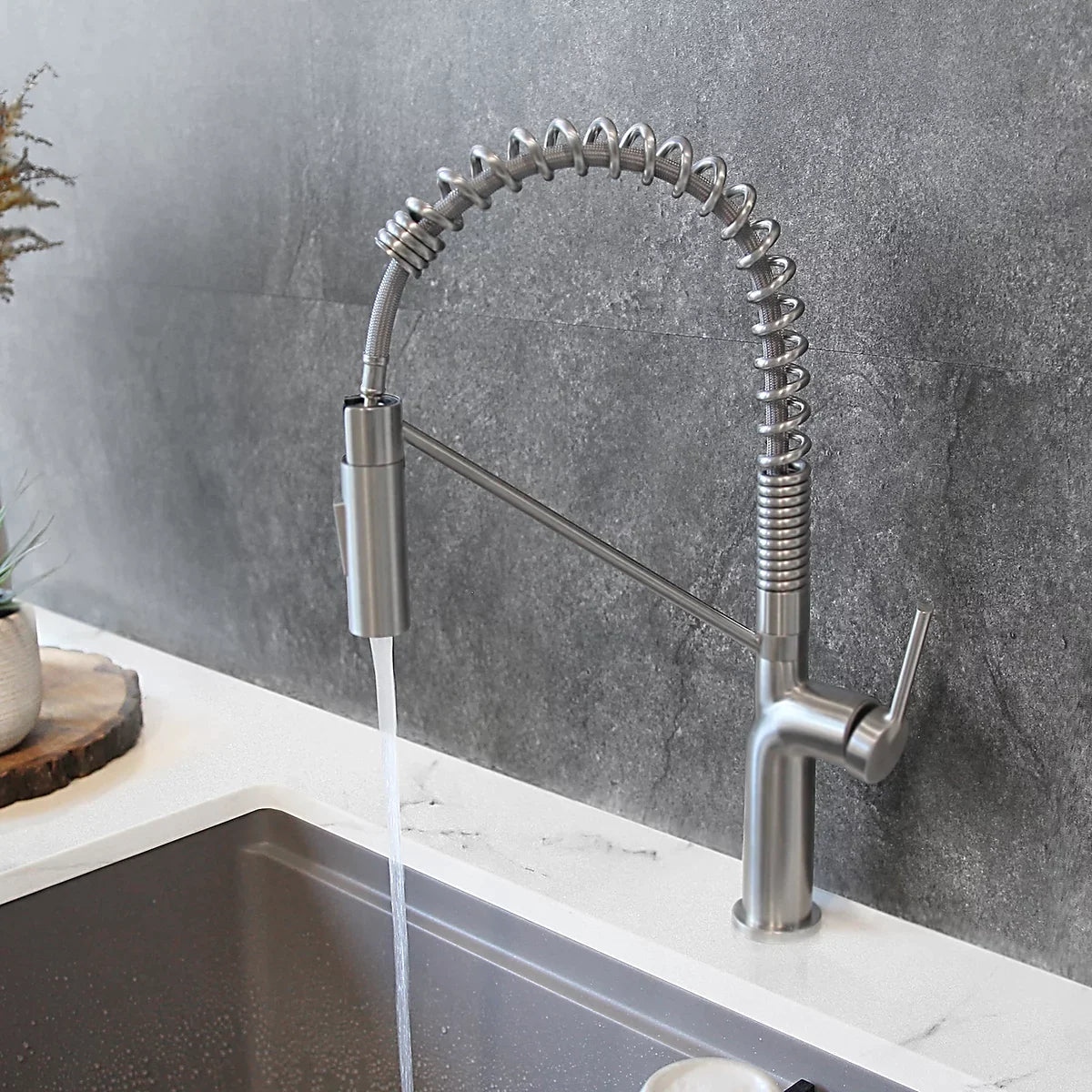 Stylish Tivoli Single Handle Pull Down Kitchen Faucet Brushed Finish K-149S