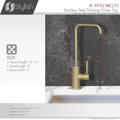 Stylish Melfi Single Handle Cold Water Tap Stainless Steel Brushed Gold Finish K-147G