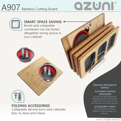 Stylish Azuni 16" Bamboo Cutting Board With Colander and Bowl Set A907