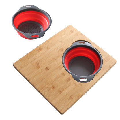 Stylish Azuni 16" Bamboo Cutting Board With Colander and Bowl Set A907