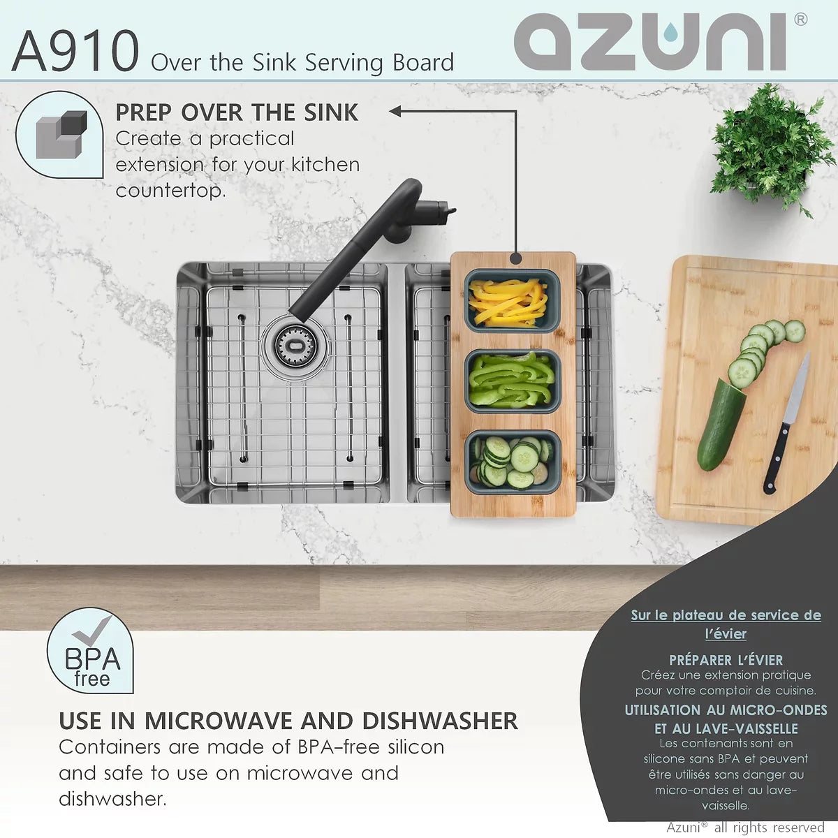 Stylish Azuni 18" Kitchen Sink Bamboo Serving Board Set With 3 Containers A910