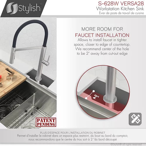 Stylish - 28 Inch Workstation 60/40 Double Bowl Undermount 16 Gauge Stainless Steel Kitchen Sink With Accessories Included (S-628w)