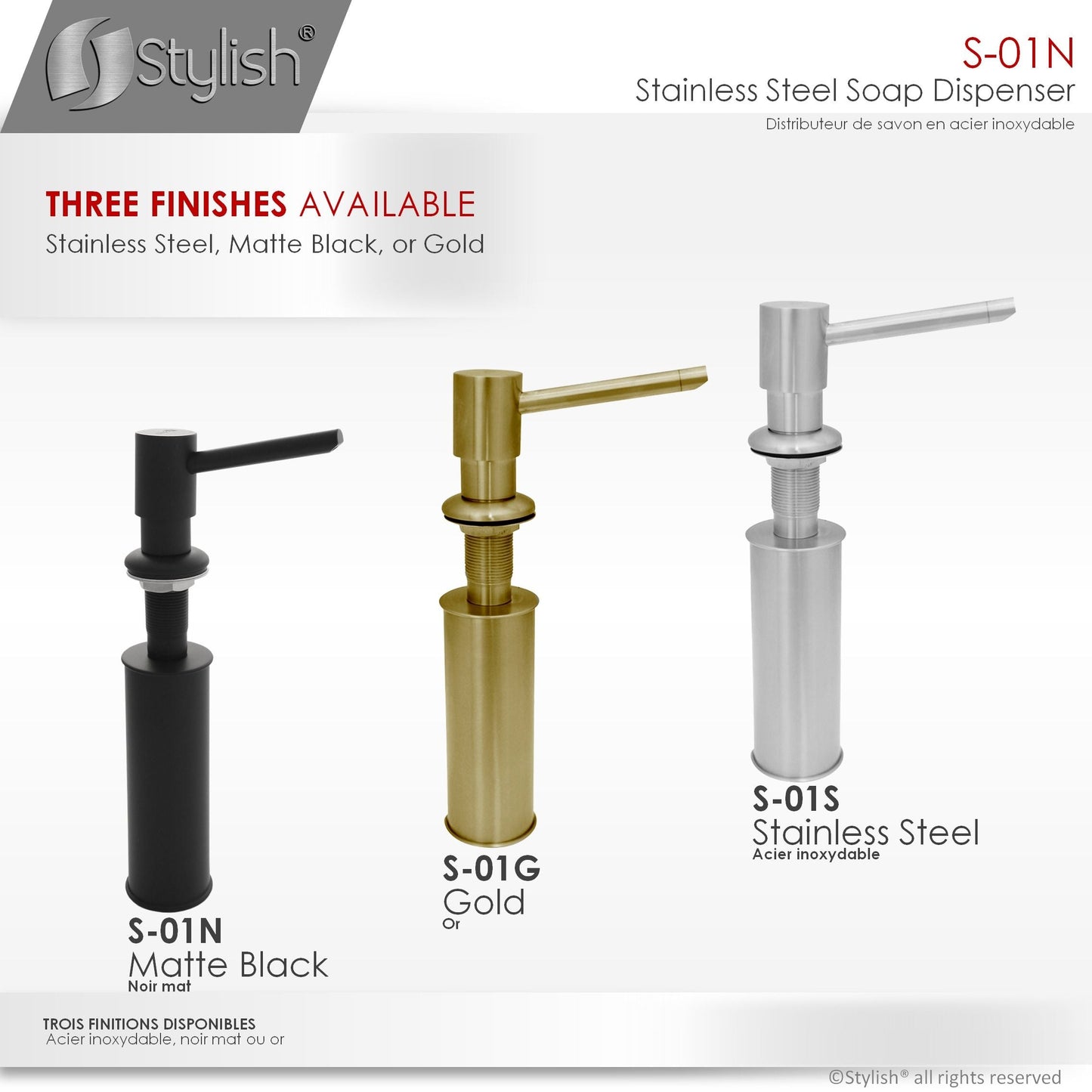 Stylish Stainless Steel Soap Dispenser Pump Liquid Hand Lotion Dispenser Matte Black S-01N