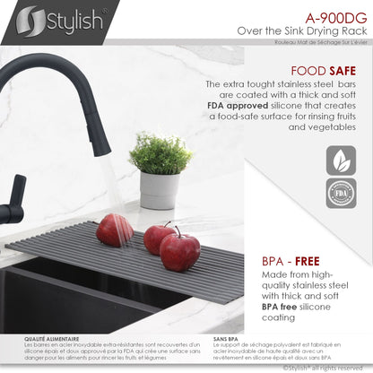 Stylish 20" Over the Sink Roll-up Drying Rack Dark Gray A-900DG