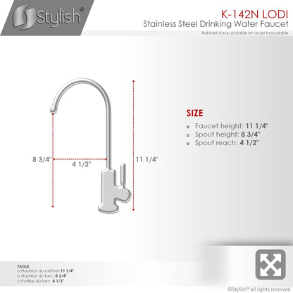 Stylish Lodi 11.25" Kitchen Drinking Water Tap Faucet, Stainless Steel Matte Black Finish K-142N