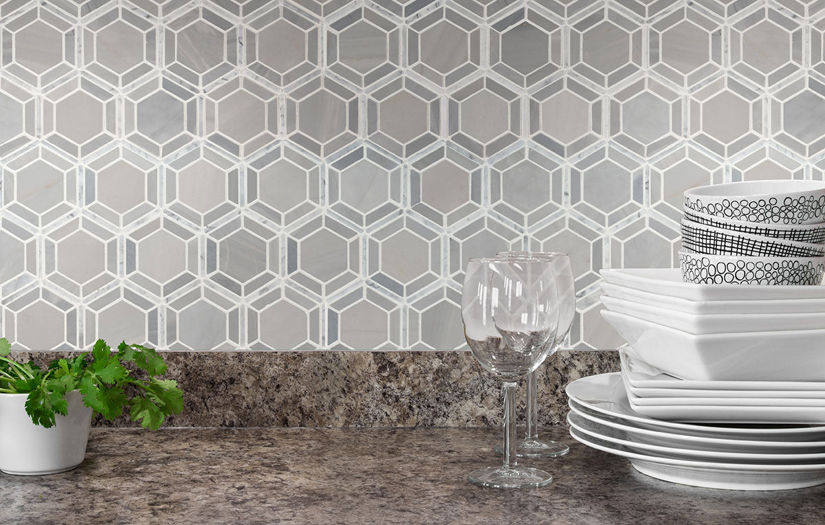 MSI Backsplash and Wall Tile Hexagono Grigio Polished Marble Tile 10mm