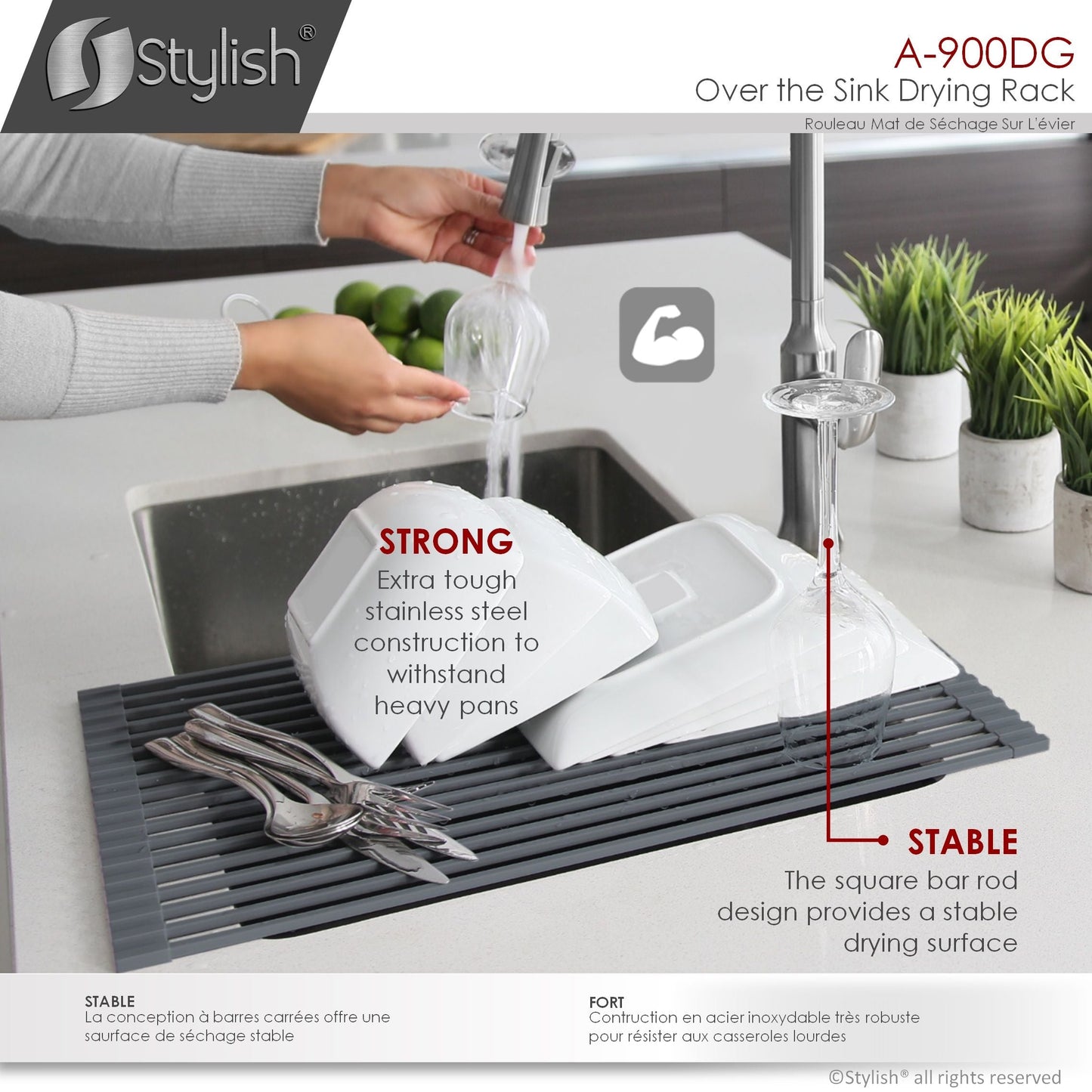 Stylish 20" Over the Sink Roll-up Drying Rack Dark Gray A-900DG