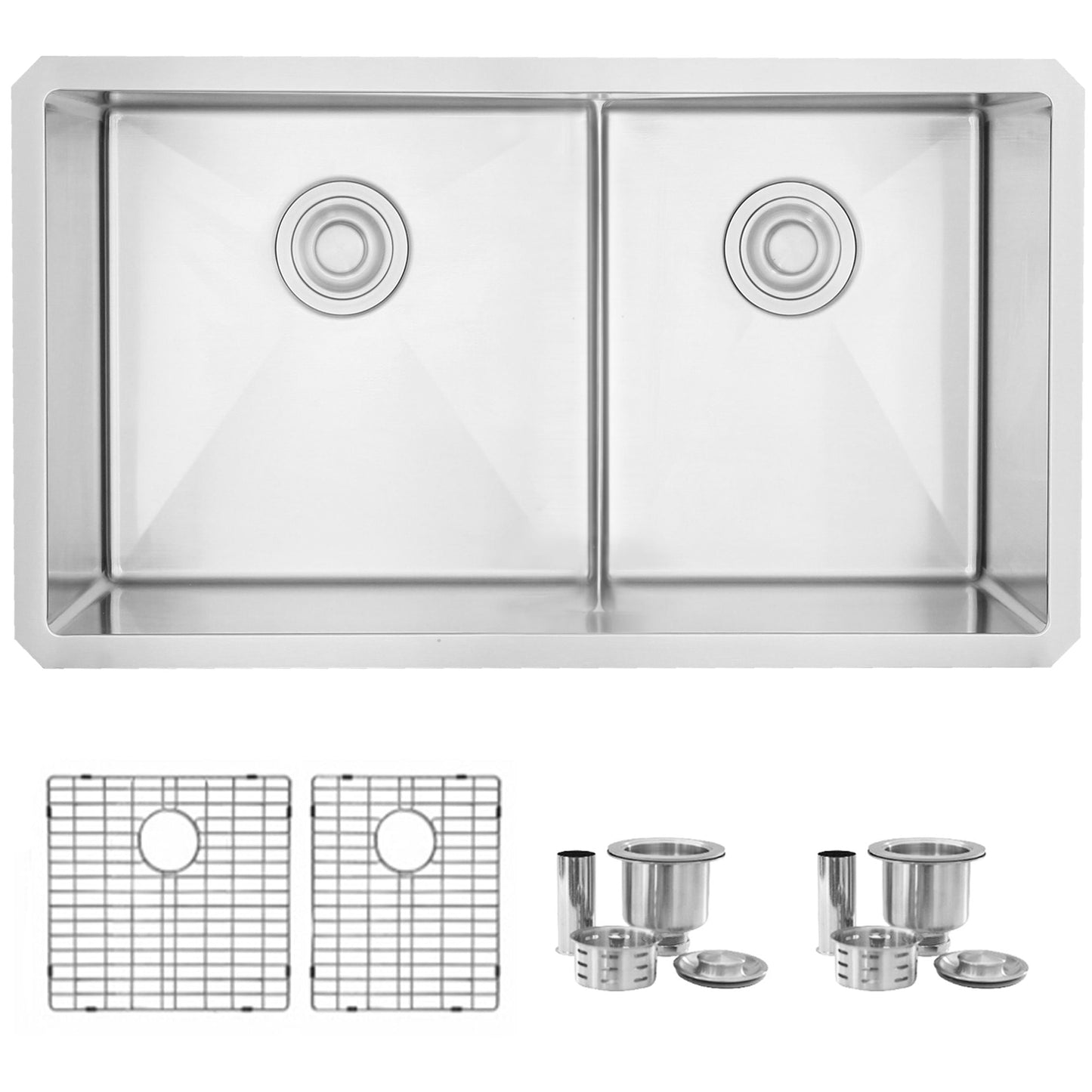 Stylish Roomy 32" x 18" Low Divider 60-40 Double Bowl Undermount Stainless Steel Kitchen Sink S-325XG